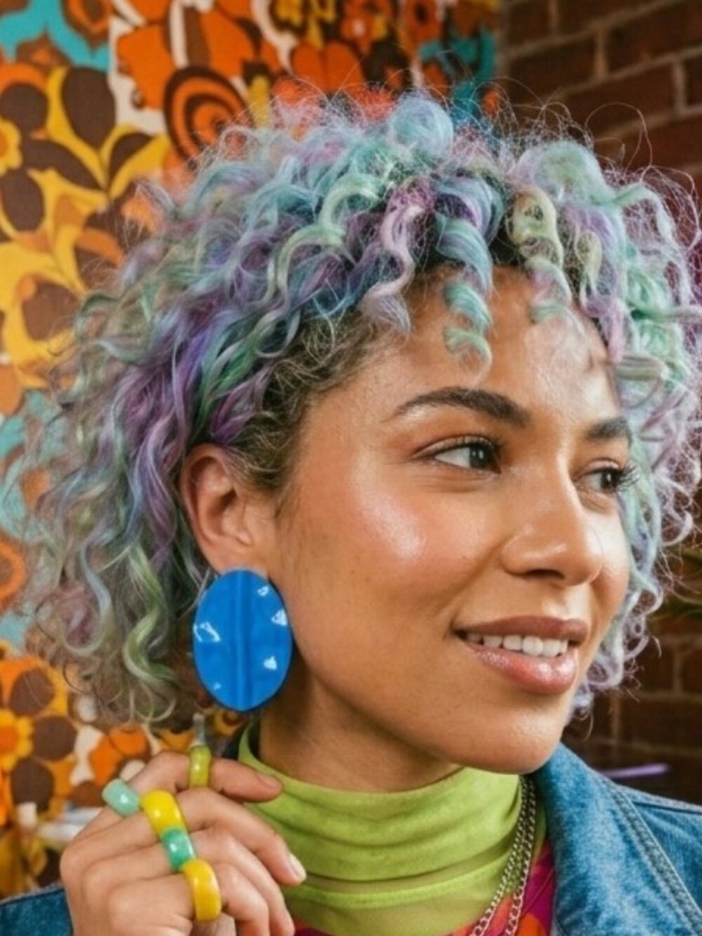 Vintage Blue Disc Metal Earrings